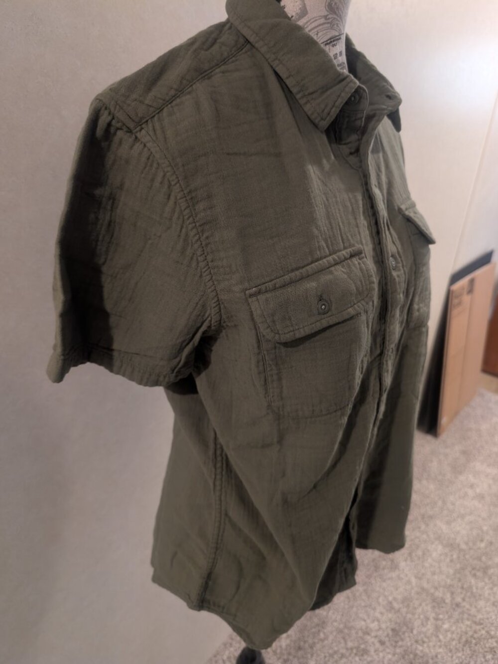 NWT Lucky Brand Olive Green Short Double Gauze Utility Button Front Shirt Small - Picture 6 of 8
